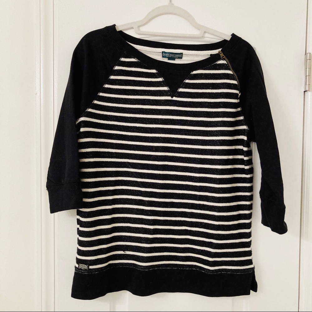 Ralph Lauren Black & Cream Striped 3/4 Sleeve Top